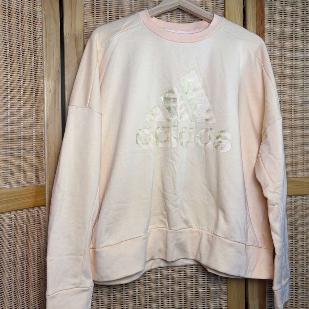 NWOT Adidas Light Peach Crewneck sweatshirt side snaps size XL